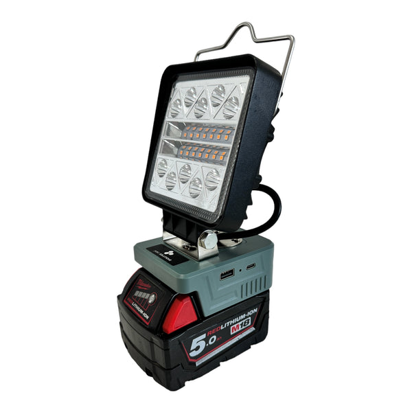 Milwaukee Compatible 18v White & Orange LED Light with USB Charger