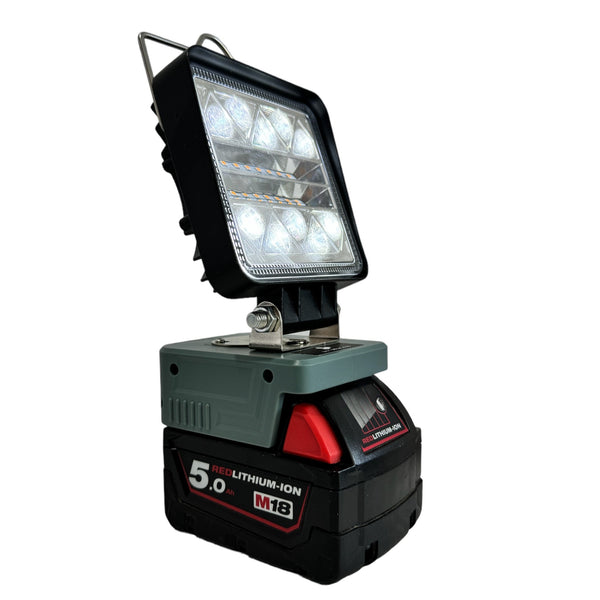 Milwaukee Compatible 18v White & Orange LED Light with USB Charger